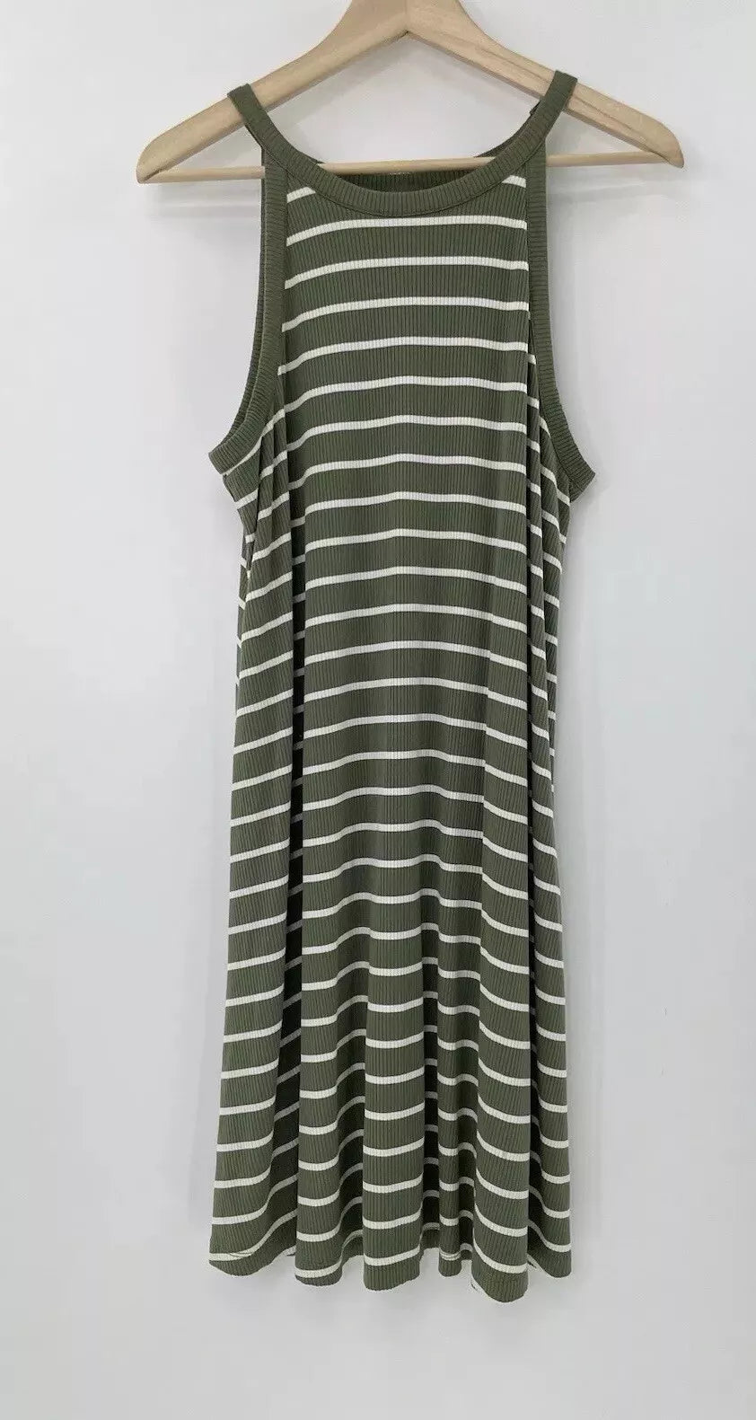 Old Navy High-Neck Striped Rib-Knit Sleeveless Swing Dress, Size Large