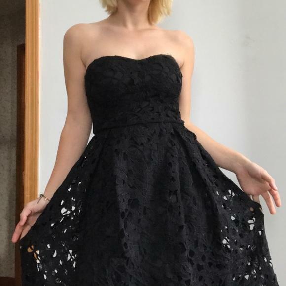 Alya Black Crochet strapless Midi Dress,Size Large