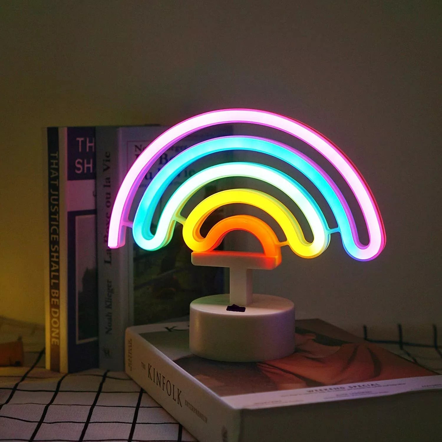 Neon Sign Colorful Rainbow Led Night Lights Lamp with Holder Base Battery req