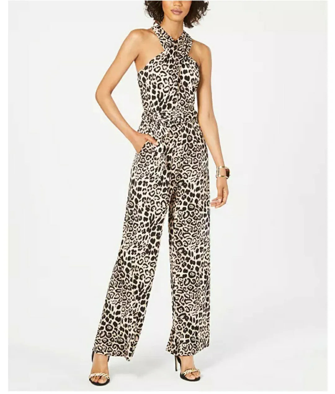 Tahari ASL Women's Animal-Print Halter Jumpsuit, Size 14