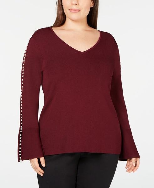 I.n.c. Plus Size Pearl-Trimmed V-Neck Sweater, Size 3X