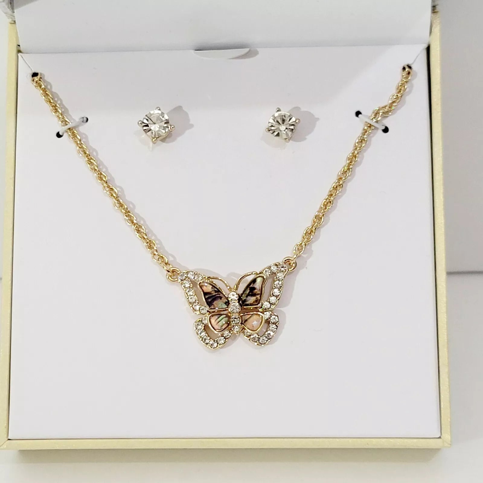 Charter Club Gold-Tone Crystal Butterfly Pendant Necklace and Stud Earrings