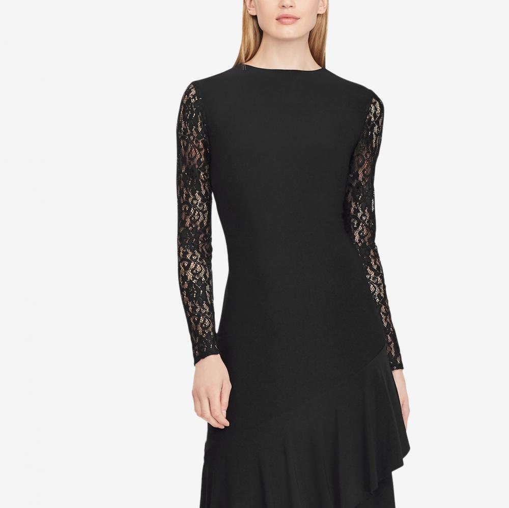 Lauren by Ralph Lauren Womens Lace-Sleeve MIDI Dress