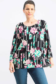 JM Collection Printed Pleated-Back Blouse, Size Large