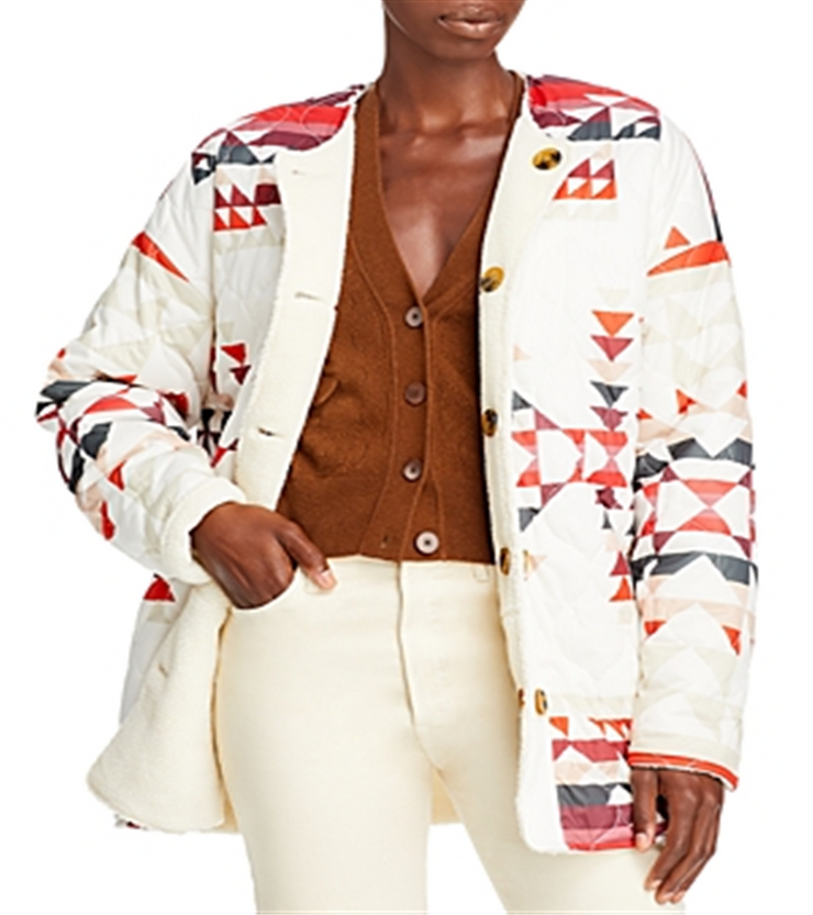 Aqua Womens X Pendleton Reversible Quilted Coat, White, Size Medium