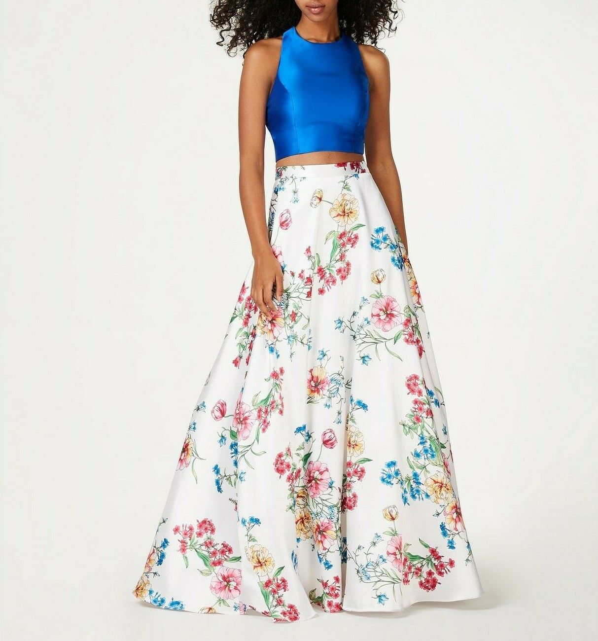 City Studios Juniors 2-Pc. Satin & Floral-Print Gown