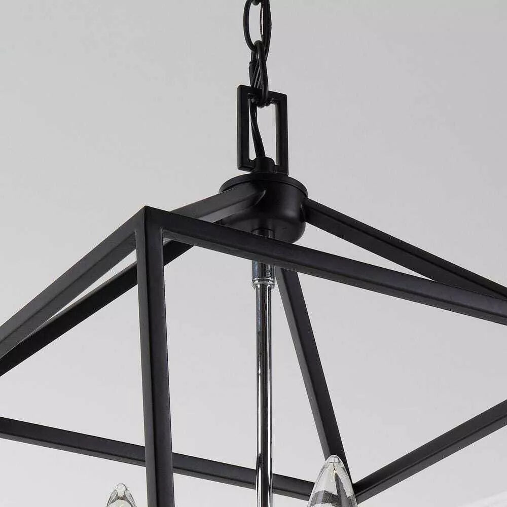 Home Decorators Collection Weyburn 4-Light Black and Polished Chrome Caged Chand