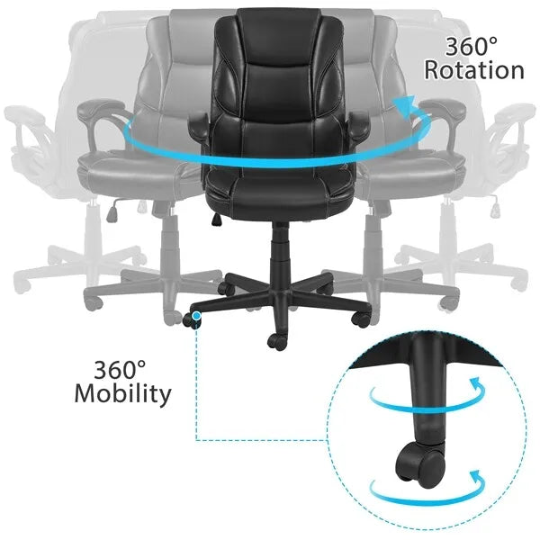 Advantage Extended Mid-back Black Leather Executive Office Chairs (KB-9602B)