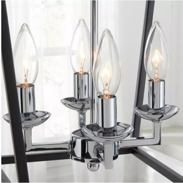 Home Decorators Collection Weyburn 4-Light Black and Polished Chrome Caged Chand