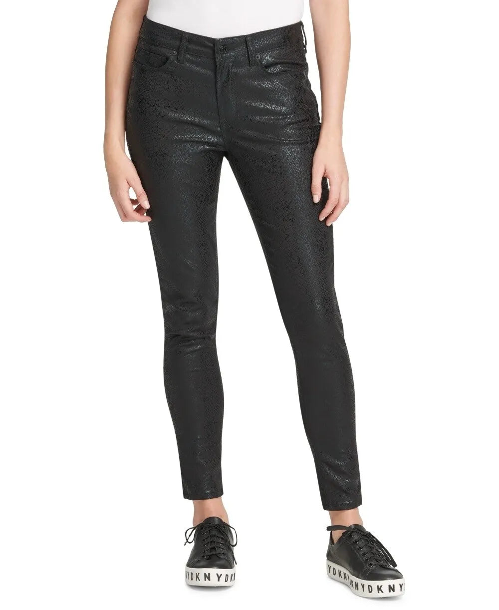 DKNY Women's Snake Embossed Everywhere Skinny Jeans, Black,Size 25