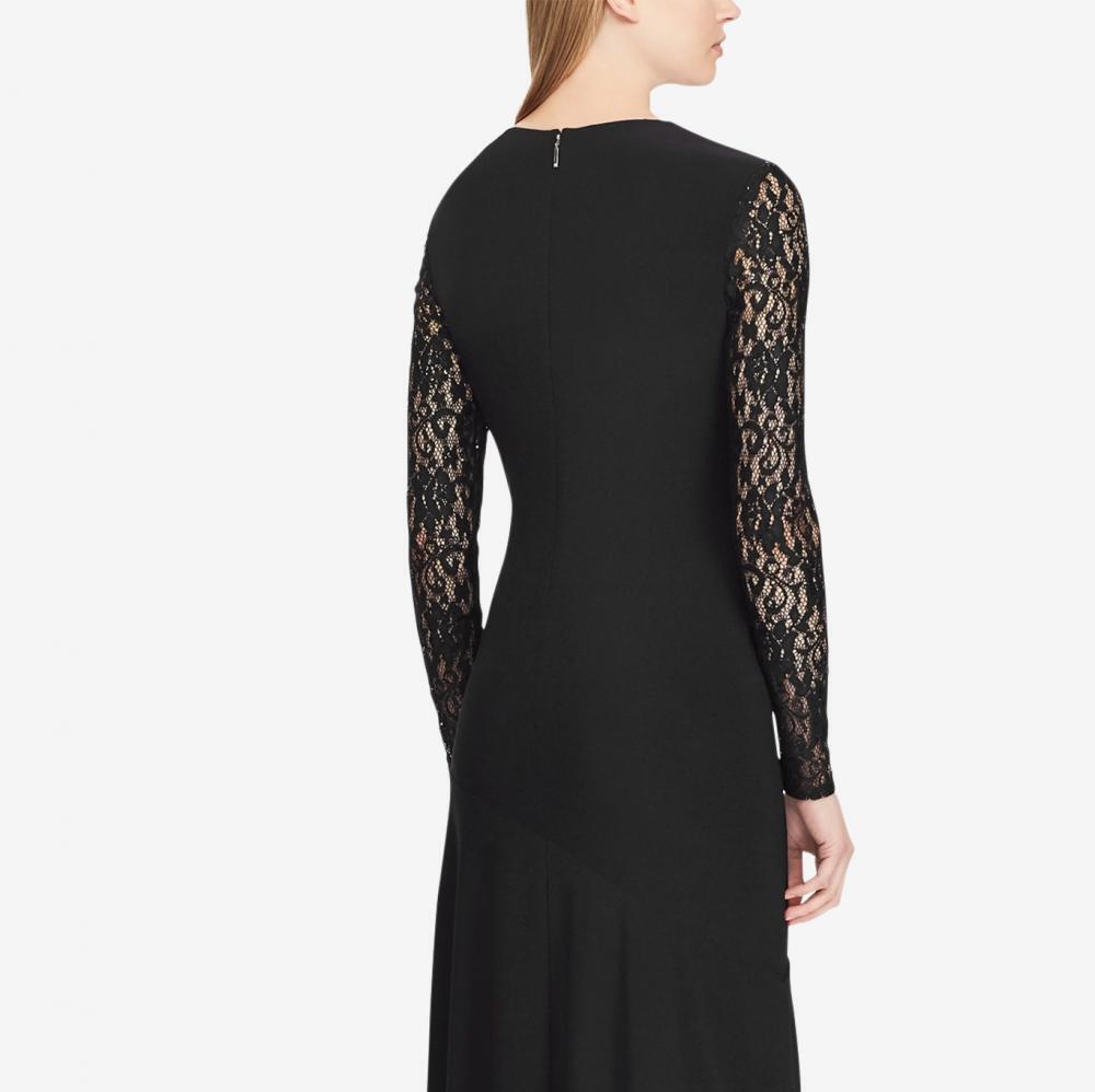 Lauren by Ralph Lauren Womens Lace-Sleeve MIDI Dress