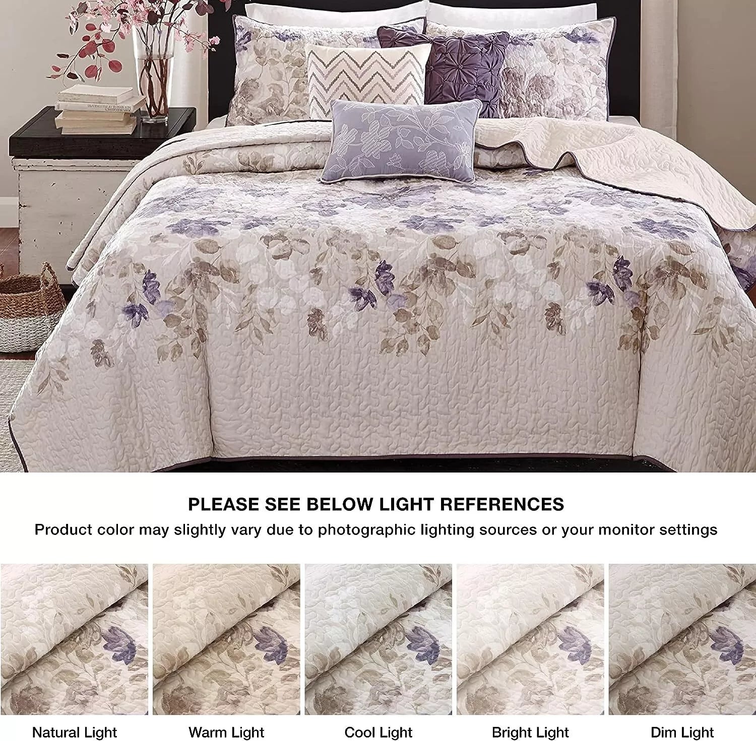 Madison Park Luna 6 Piece Printed Quilt Set with Throw Pillow Floral, Full/Queen