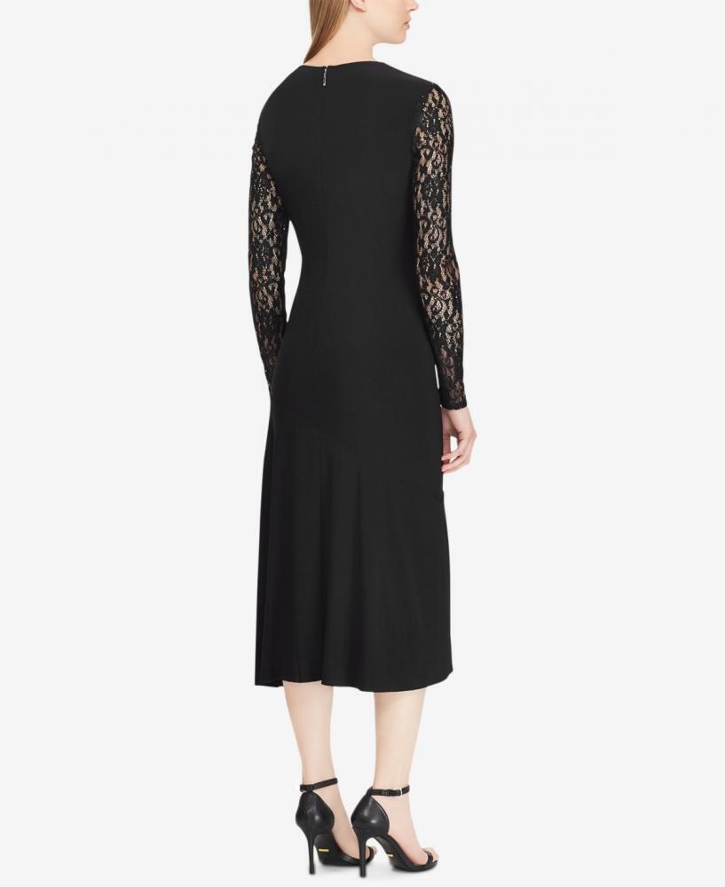 Lauren by Ralph Lauren Womens Lace-Sleeve MIDI Dress