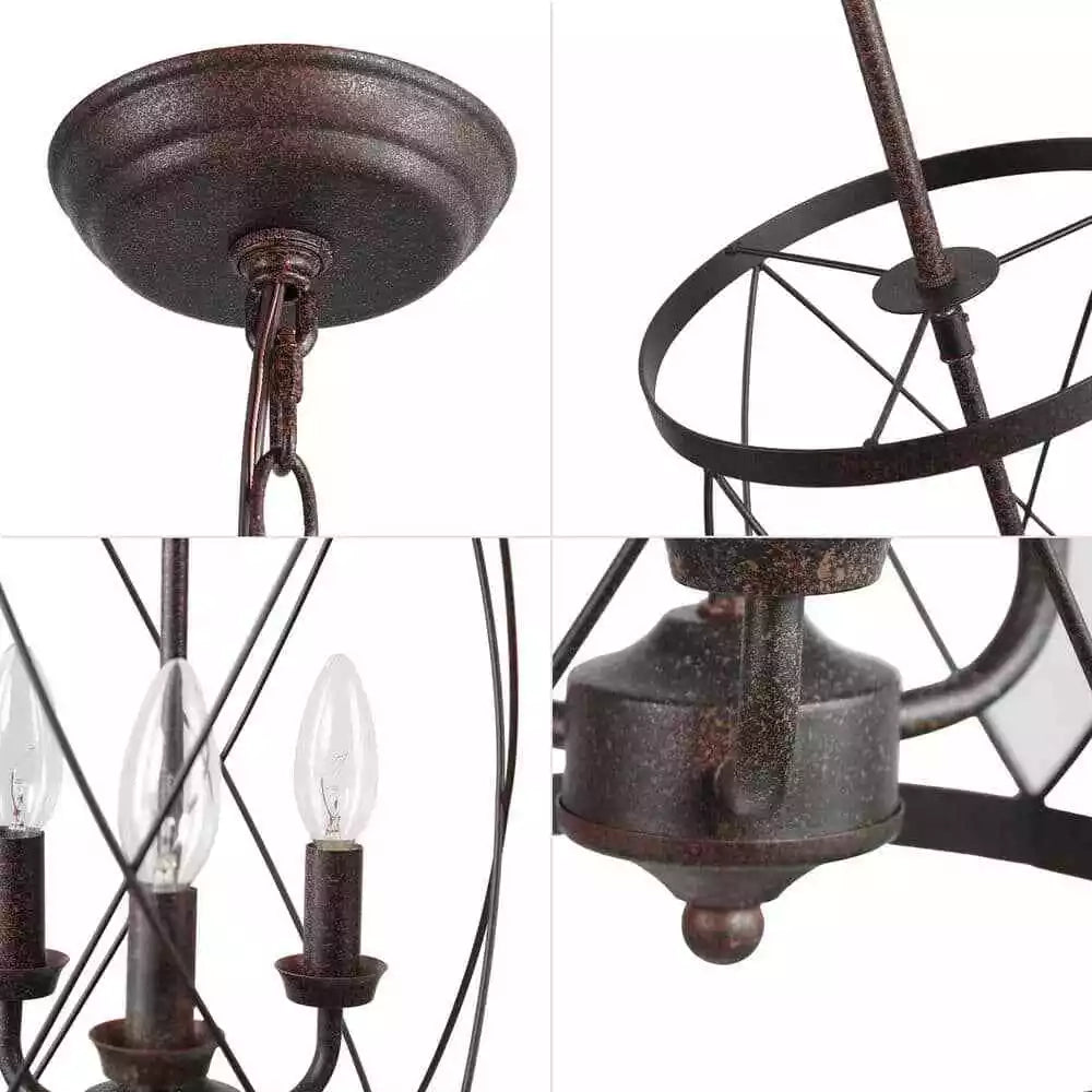 Lnc Farmhouse Chandelier Bronze Industrial 3-Light Drum Cage Candlestick Dining