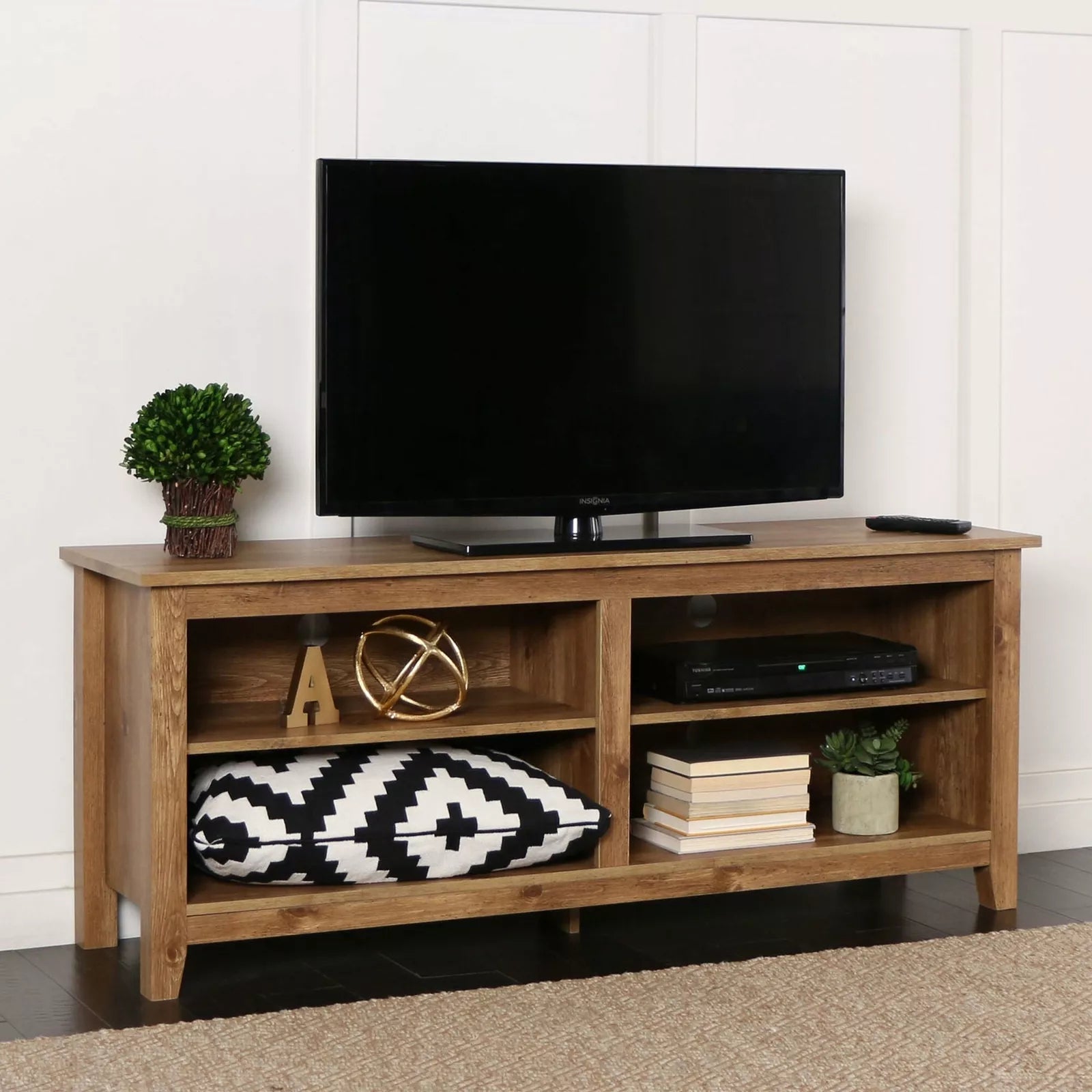 Walker Edison 58-Inch Wood Corner TV Media Stand Storage Console in Barnwood