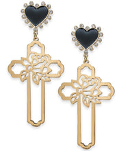 Thalia Sodi Gold-Tone Rose-Cross and Heart Stud Drop Earrings