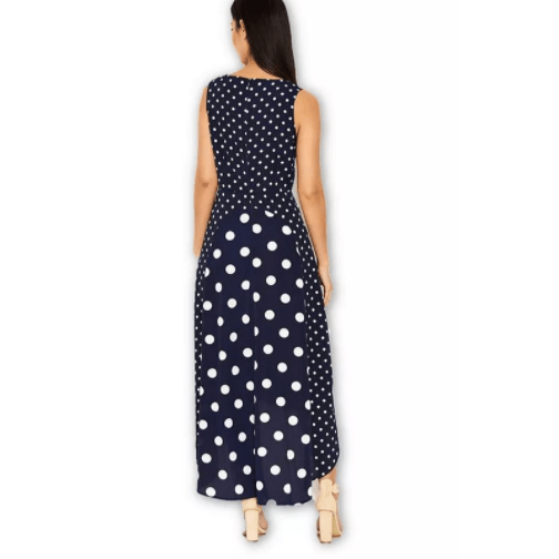 AX Paris Women's Polka Dot Asymmetric Dress, Navy, Size 18