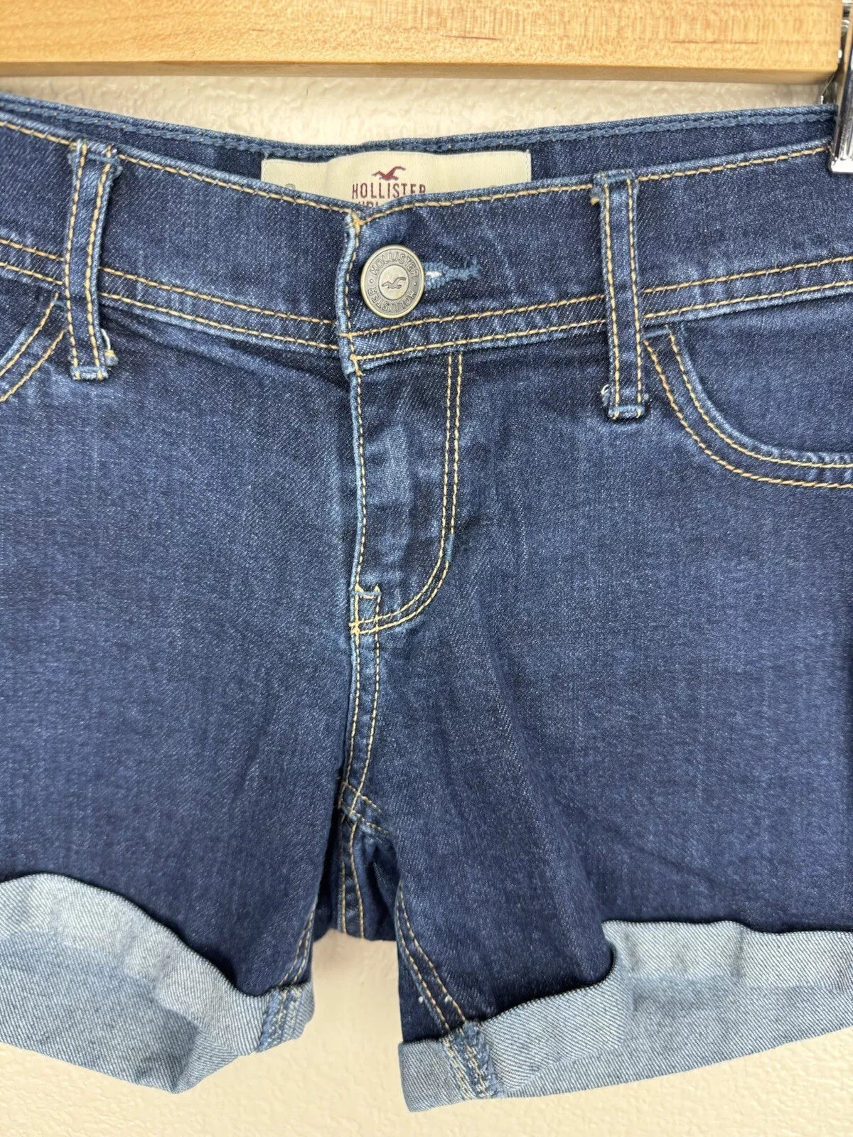HOLLISTER Womens Denim Cuffed Bottom Jean Shorts Size 7 High Rise