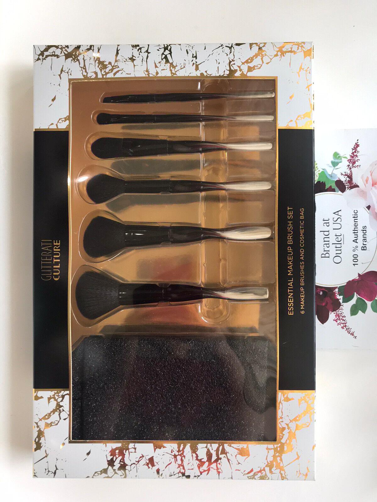 💯Glitterati Culture Large Essential Makeup Brush Set 6-Pc + Cosmetic Bag