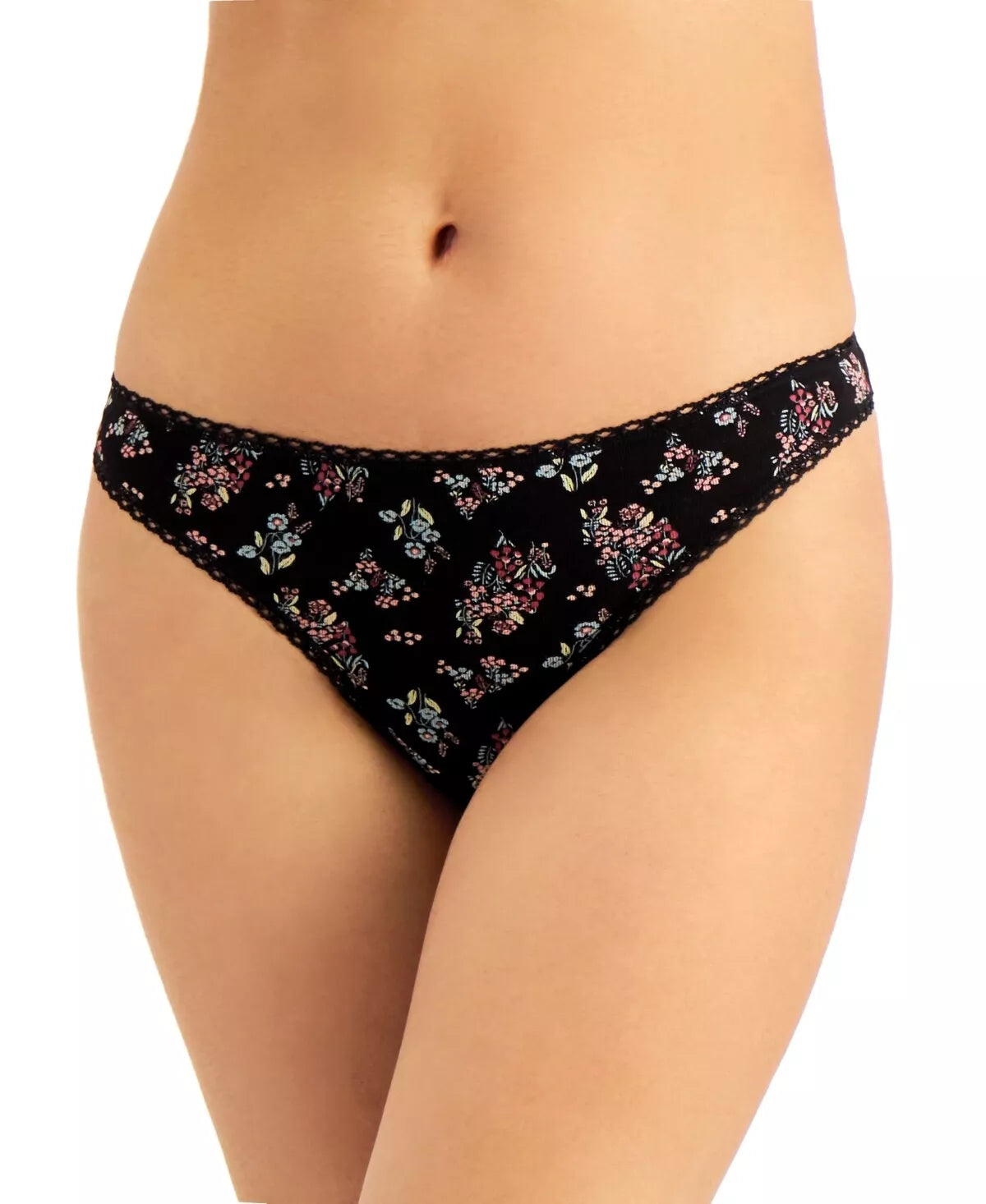 Charter Club Everyday Cotton Womens Lace-Trim Thong