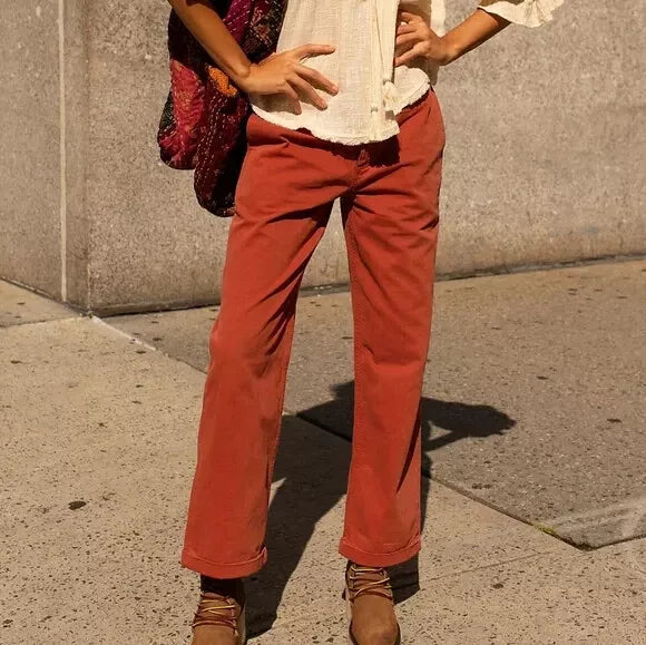 Free People Relaxed Boyfriend Chino Pants by Free People, Rust Worthy, 24