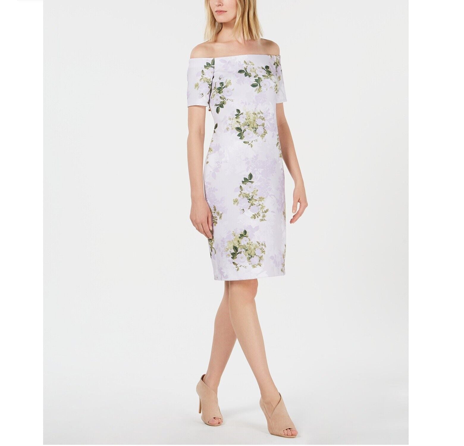 Calvin Klein Women's Off-The-Shoulder Floral Scuba Sheath Dress