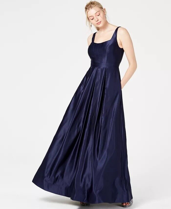 City Studios Juniors Beaded-Back Satin Gown, 3/Navy