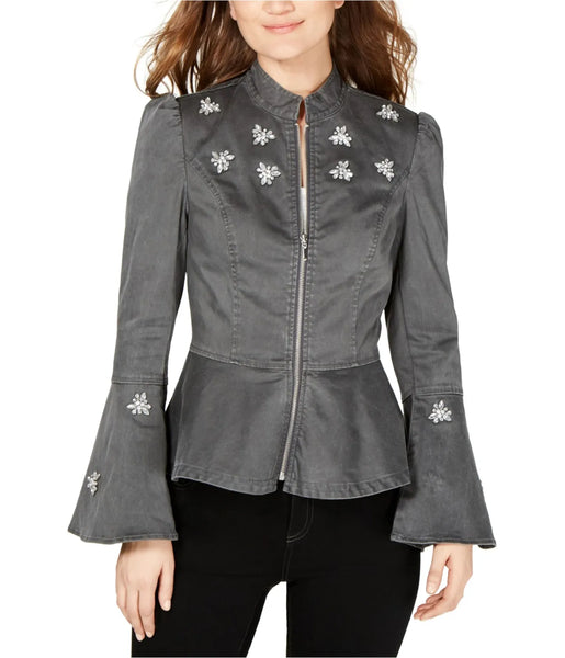 Inc Womens Gray Embellished Jacket, Size XS