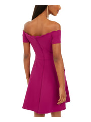 B Darlin Womens Purple Solid Short Sleeve Off Shoulder, Size 9/10