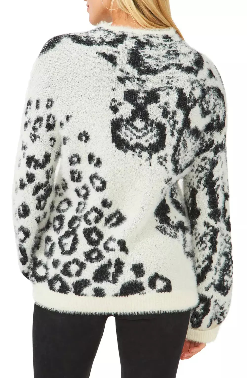 Vince Camuto Womens Animal Print Jacquard Fuzzy Sweater, Size XL