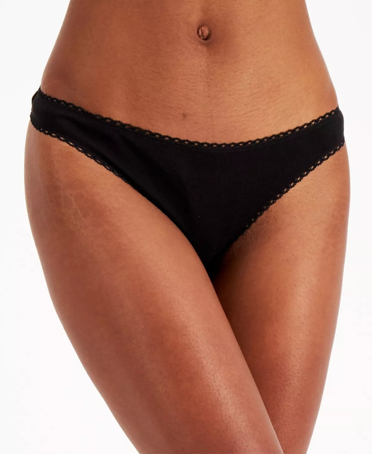 Charter Club Everyday Cotton Womens Lace-Trim Thong