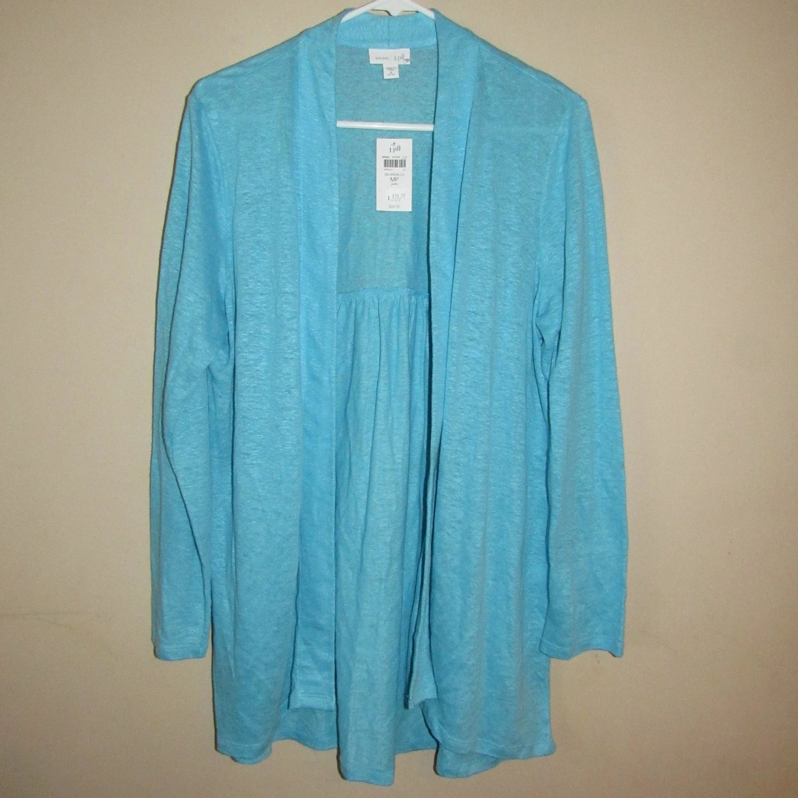 J. Jill Love Linen Open Cardigan Island Blue Beachy Coastal, Medium