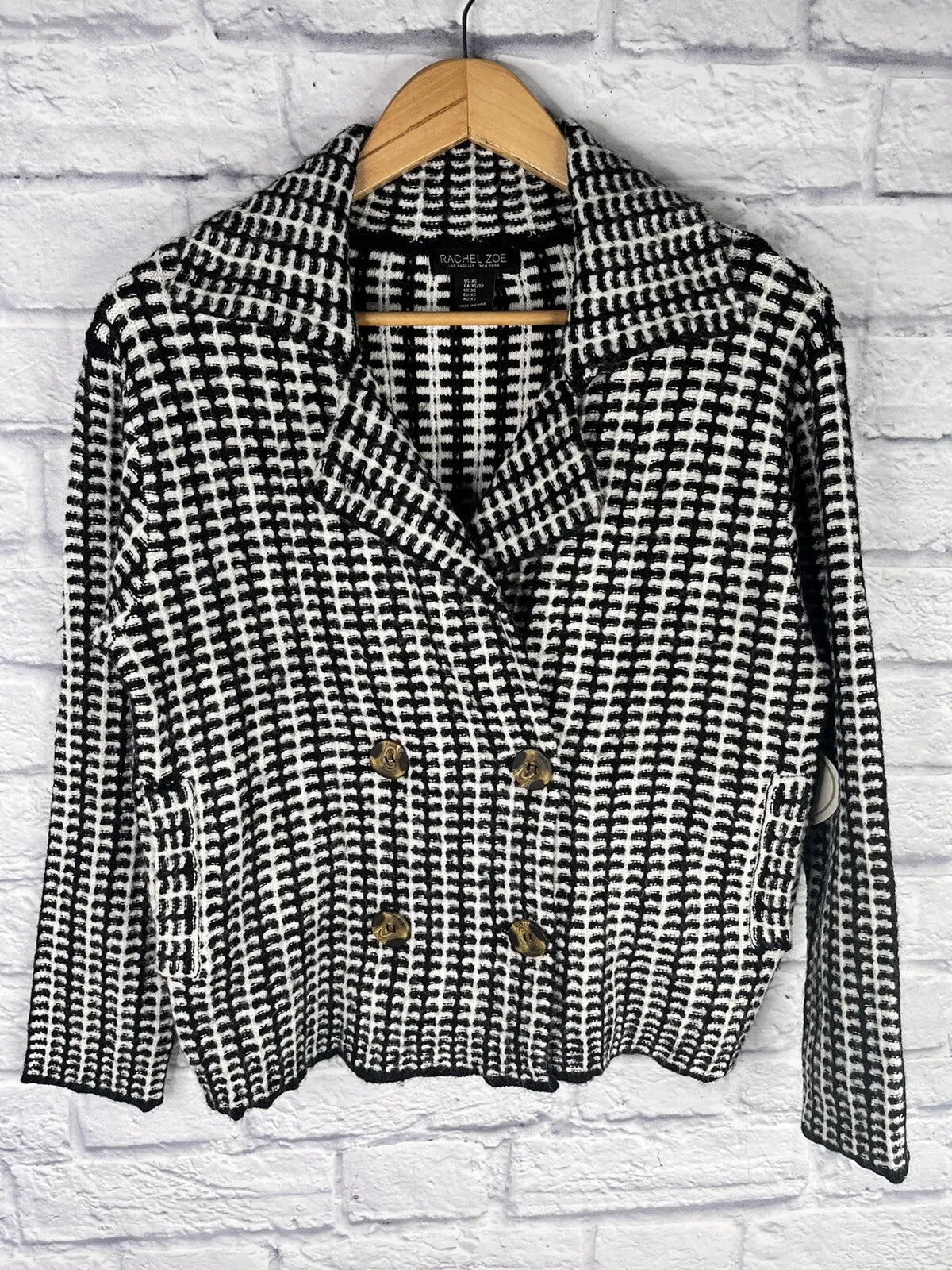 RACHEL ZOE Womens Black White Soft Sweater Blazer, Size Medium