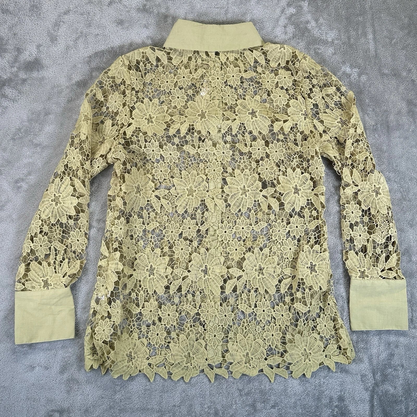 Adiva Embroidered Crochet Mesh Blouse Sheer Color Grass, Medium