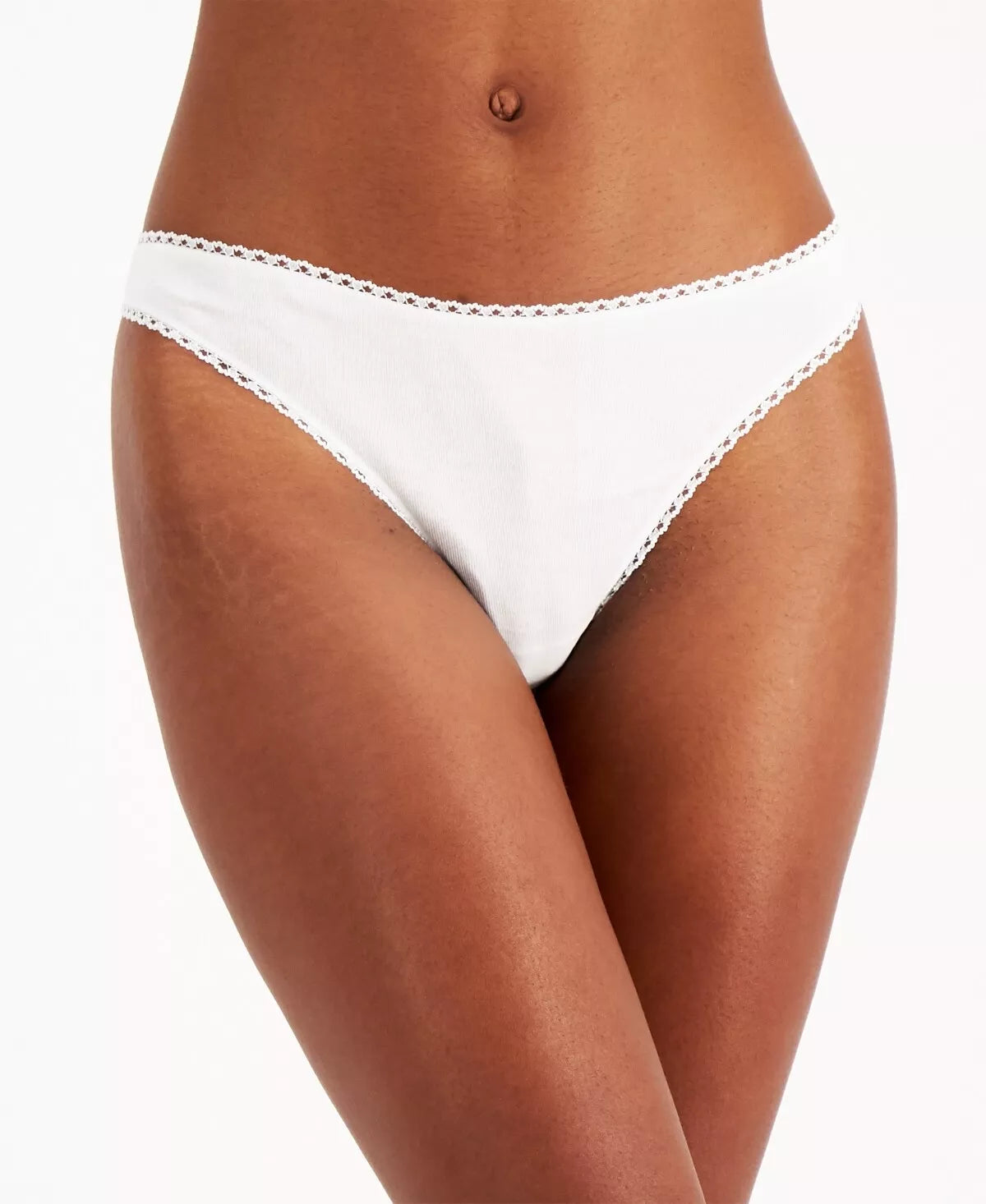 Charter Club Everyday Cotton Womens Lace-Trim Thong