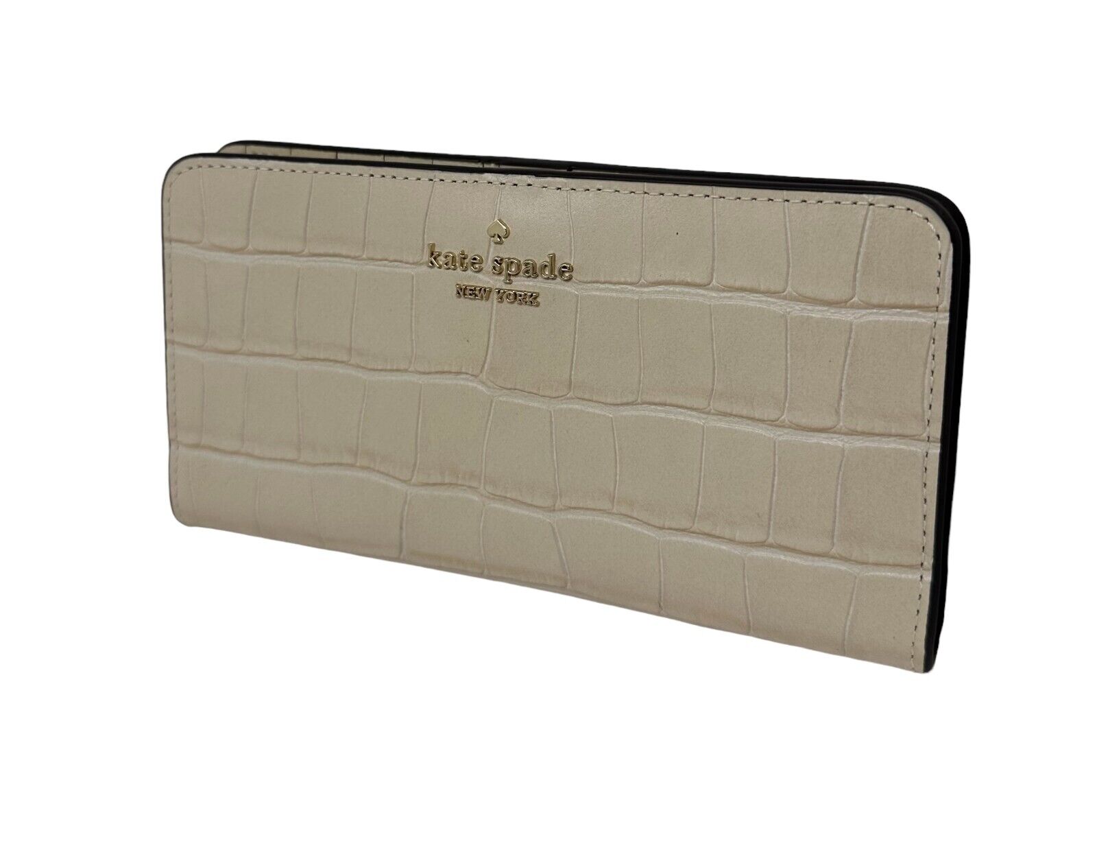 Kate Spade Darcy Croc Embossed Leather Large Slim Bifold Wallet Bare