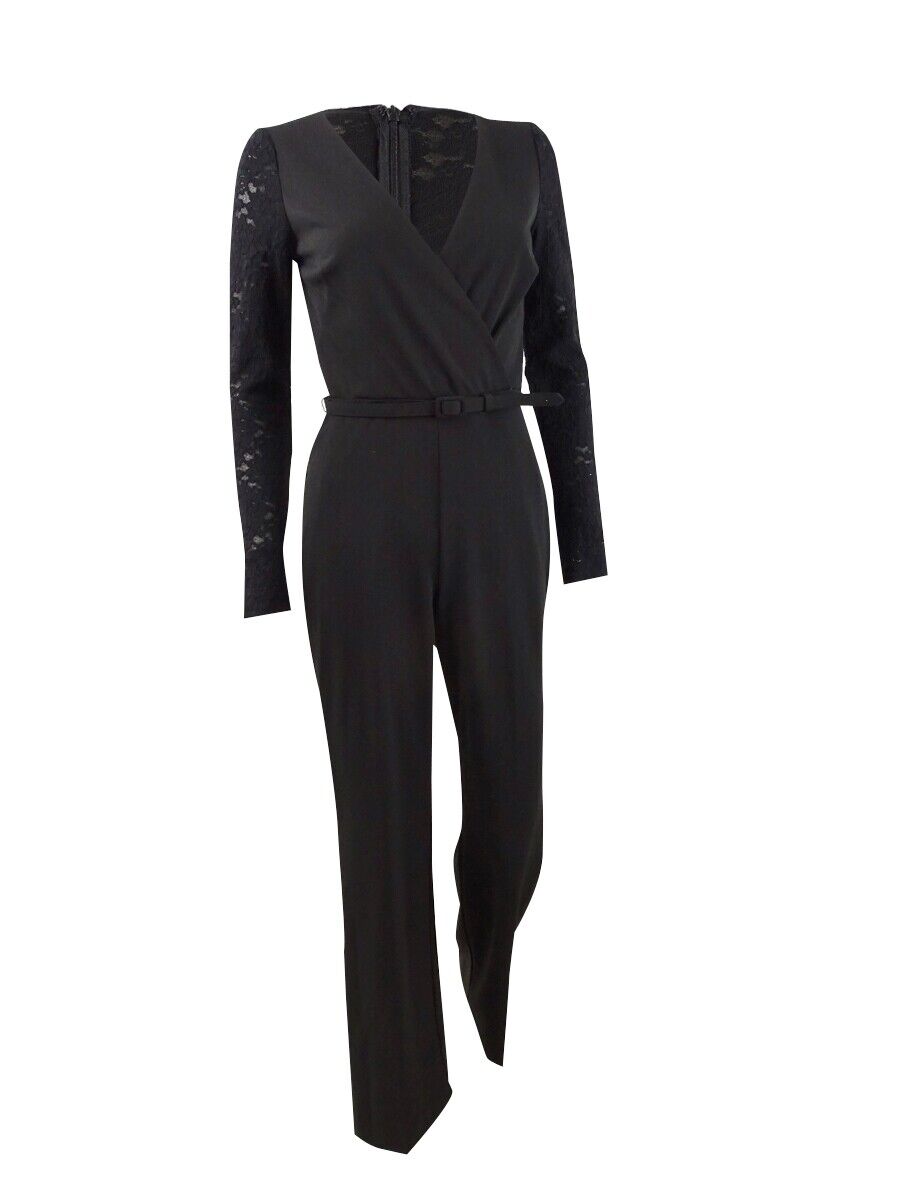 Lauren Ralph Lauren Lace-Paneled Jersey Jumpsuit- Black/Size 12