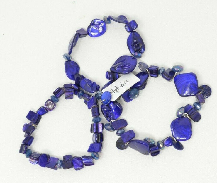 Style & Co. 3 Piece Set Shell & Bead Stretch Bracelets, Blue