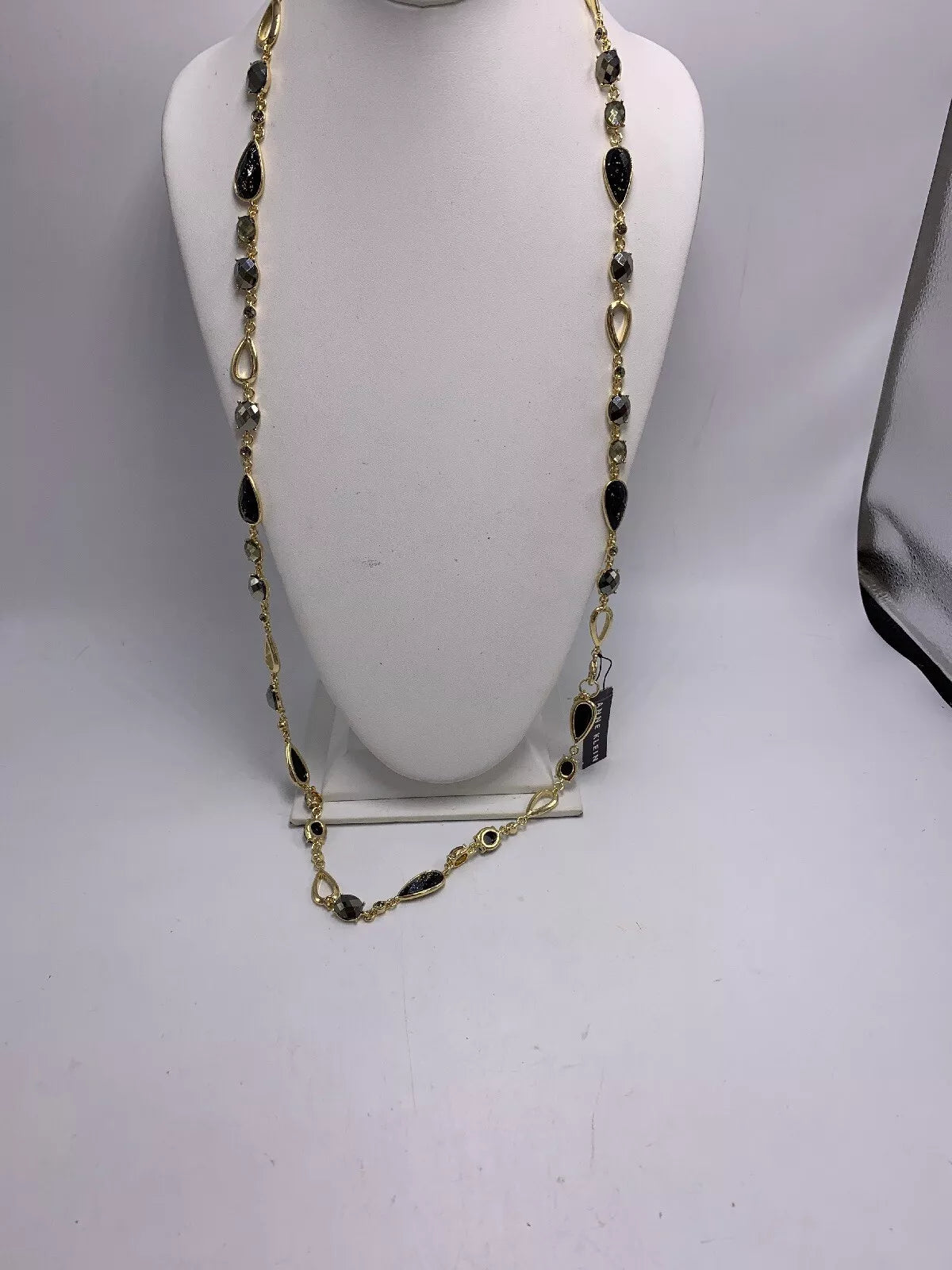 Charter Club Necklace Black Beads Smoky Rhinestones