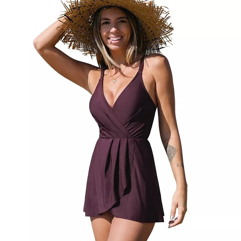 Cupshe Ruched Crossback Swim Dress,