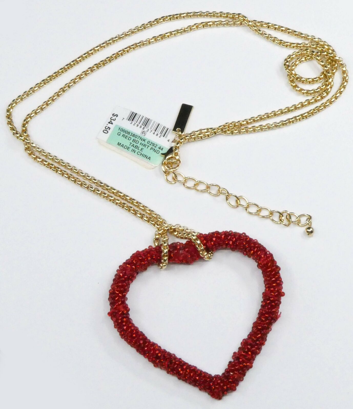 Inc Gold-Tone Beaded Heart Pendant Necklace, 34 + 3 Extender