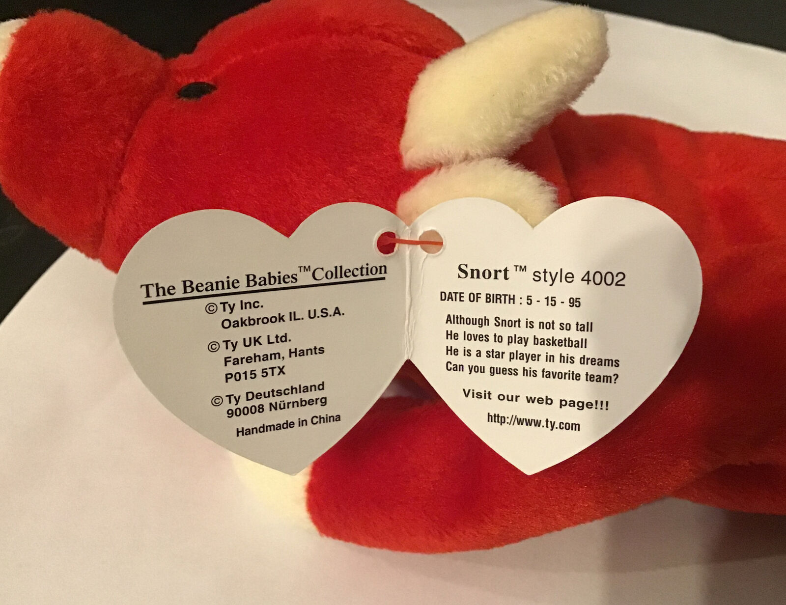 Snort The Bull Beanie Baby 4002. Mint Condition. Retired 1995. Errors