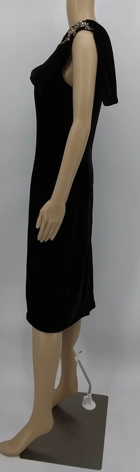 Sachin & Babi Noir Bali One-Shoulder Velvet Dress w/ Brooch, Size 8