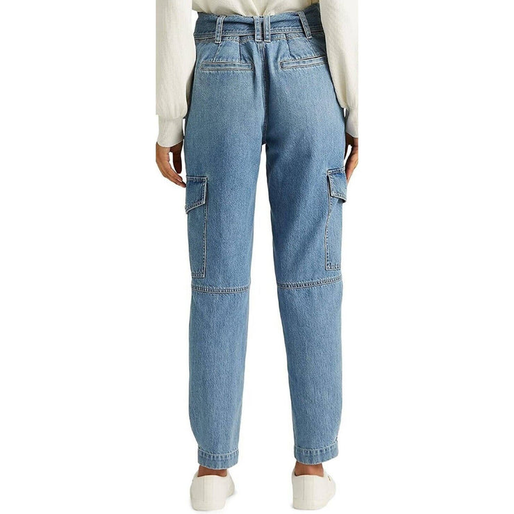 Ralph Lauren Womens Blue Denim Pocketed Tie Cargo Pants,Size 16