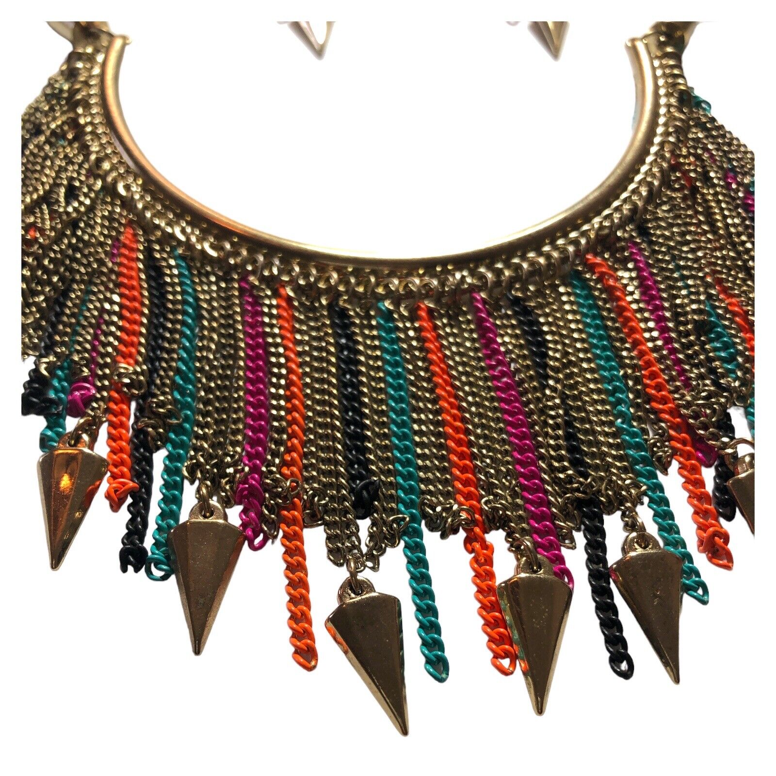 Vera Wang Born To Rule Boho Chain Fringe Collar Necklace and Earrings Colorful S