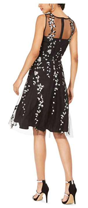 Tahari ASL Womens Hi-Low Illusion Neckline Embroidered Dress, Size 2