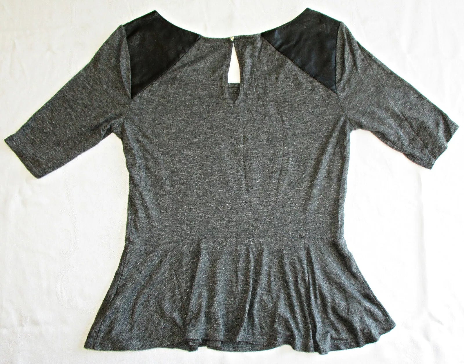 Express Womens Gray Pullover Peplum Top W Faux Leather Shoulders Size M