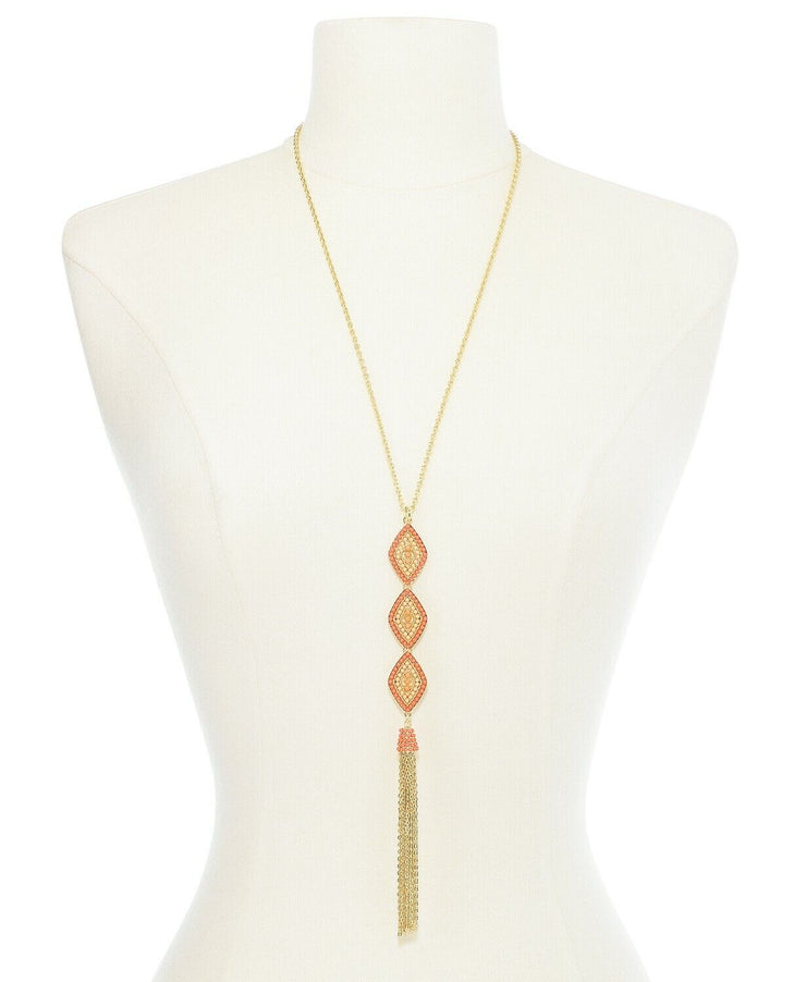 I.N.C Gold-Tone Bead and Chain Tassel Pendant Necklace