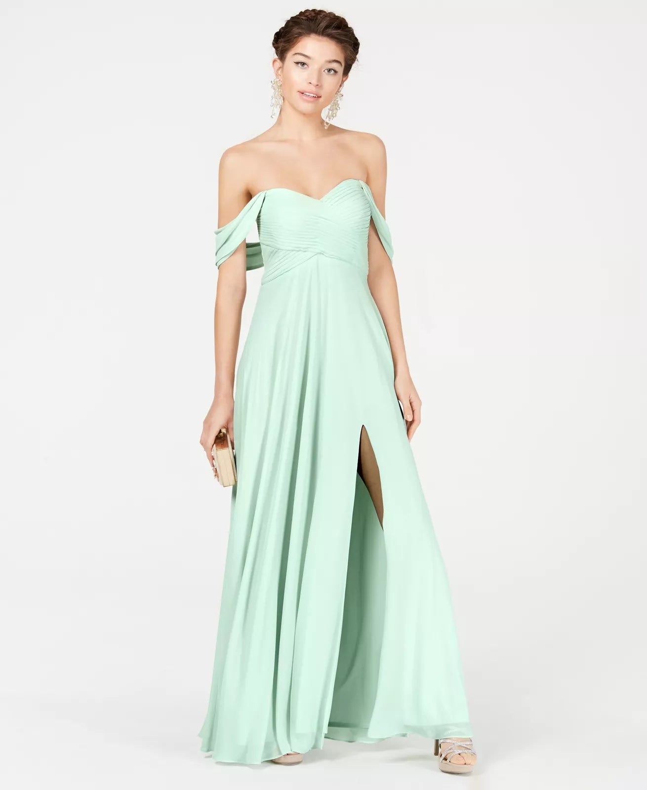 Sequin Hearts Juniors Off-The Shoulder Gown Sage