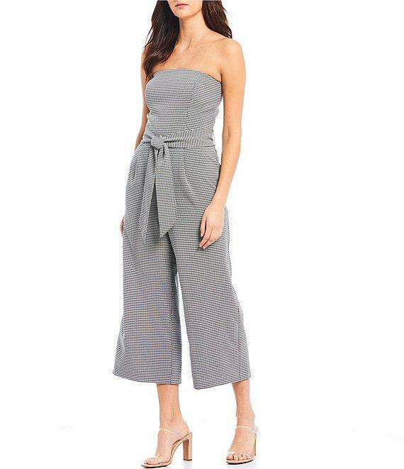 1.State Strapless Tie Waist Plaid Crop Jumpsuit, Size 10